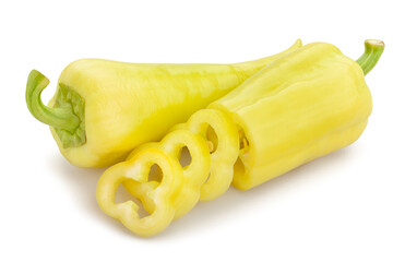 sliced long yellow pepper path isolated on white