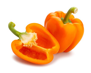 sliced orange bell pepper path isolated on white