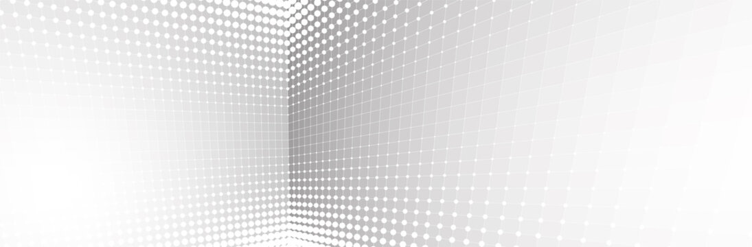 White 3d space. Wireframe walls. Gray corner. Geometric background. Vector backdrop