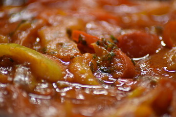 close-up of pan-fried pepper sauce