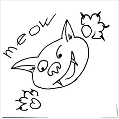 Angry cat jumping and paws with claws. Vector drawing