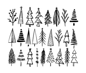 Rustic Christmas tree winter forest vector  card hand drawn
