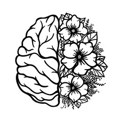 Human brain floral vector mental health Flower clipart human anatomy poster - 393194014