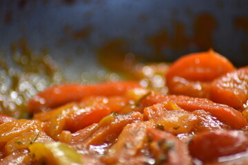 close-up of pan-fried pepper sauce