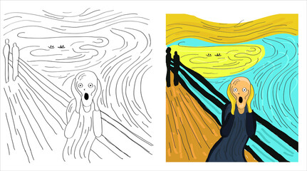 Scream. Edward Munch inspired. Abstract art, flat vector painting. - obrazy, fototapety, plakaty
