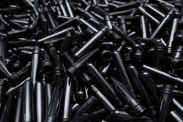 Preforms for making PET plastic bottles. Raw material Line factory manufacturing industrial.