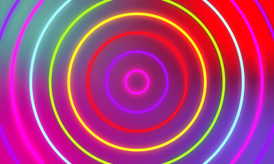 Abstract colorful neon light circles background.