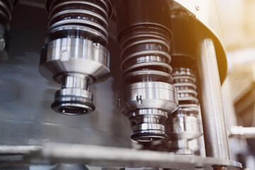 Automatic line for filling beer and water into plastic bottles. Industrial production of beverages....