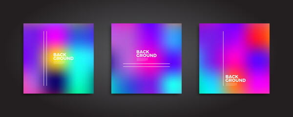 WebBlurred backgrounds set with modern abstract bright color gradient patterns. Smooth templates collection for brochures, posters, banners, flyers and cards. Vector illustration