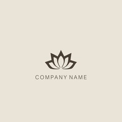Simple, minimalistic, stylized lotus flower symbol or logo, made from one solid piece. Made with a solid spot.