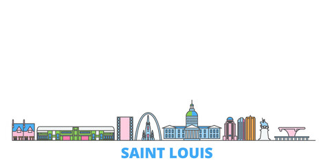 United States, Saint Louis cityscape line vector. Travel flat city landmark, oultine illustration, line world icons - obrazy, fototapety, plakaty