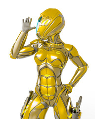 astronaut girl on sci-fi suitis mocking you up