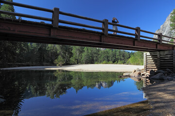 Wooden footbridge over the Merced River