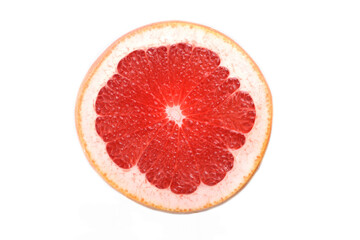 Close up of grapefruit slice on white background