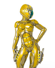 astronaut girl on sci-fi suit is watching