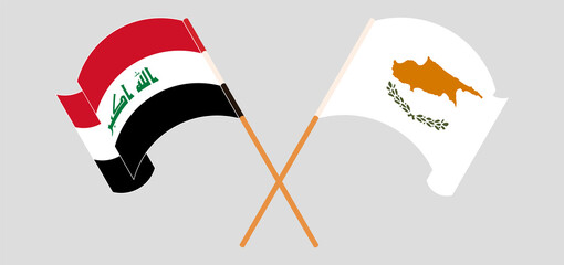 Crossed and waving flags of Cyprus and Iraq