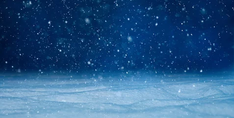 Fotobehang Nachtblauw Winter night landscape with falling snow  © lumikk555