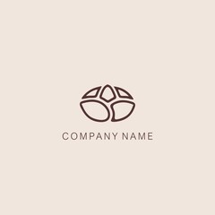 Simple, minimalistic, stylized lotus flower symbol or logo, composed of several elements. Made with a contour line.