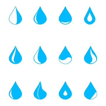 Set of icons. A drop of water, different shapes, blue. flat drops logo. Template for logos. Flat illustration.
Vector image