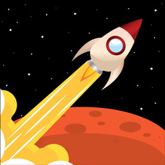 Space rocket take off in Mars road to space poster - Vector