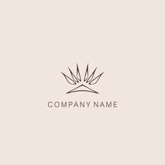 Simple, minimalistic, stylized lotus flower symbol or logo, composed of several elements. Made with a curved contour line.