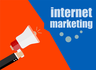 flat design business concept. internet marketing. Digital marketing business man holding megaphone for website and promotion banners.