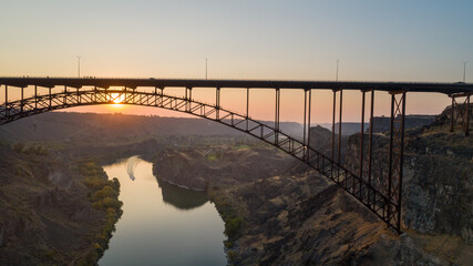 Fototapeta na wymiar drone view of a bridge at dusk