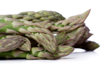 Close up of asparagus on white background