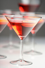 Close up of drinks in martini glasses