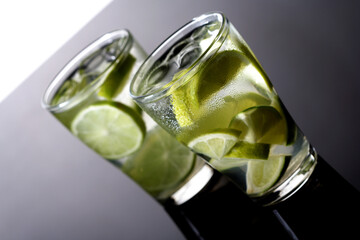 Close up of beverage with lime
