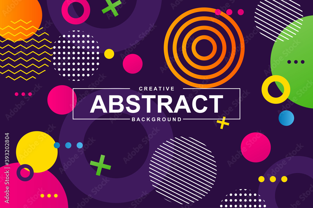 Aufkleber Unique artistic design with geometric shapes in memphis style. Colorful creative background for landing page, banner or wallpaper. Minimal composition, flat backdrop with header vector Illustration.