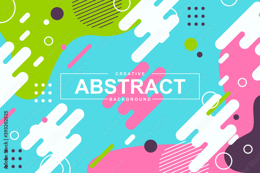 Poster Unique light design with dynamic shapes in memphis style. Colorful bright background for landing page, banner or wallpaper. Minimal composition, graphic presentation with header vector Illustration.