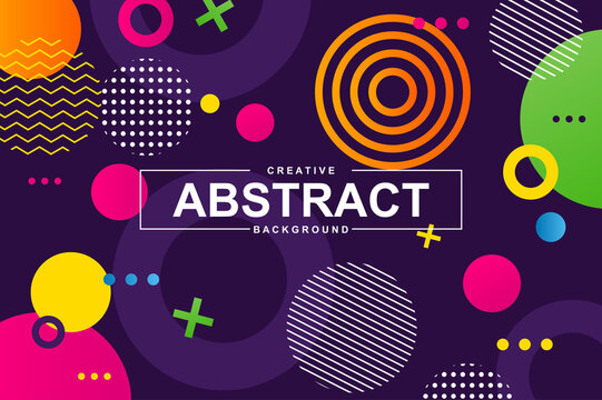 Unique artistic design with geometric shapes in memphis style. Colorful creative background for landing page, banner or wallpaper. Minimal composition, flat backdrop with header vector Illustration.