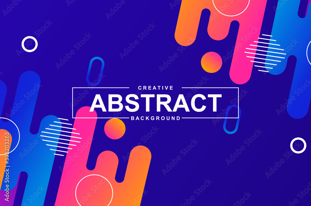 Fototapete Unique vivid design with dynamic shapes in memphis style. Colorful bright background for landing page, banner or brochure. Wavy composition, dynamic gradient template with header vector Illustration.