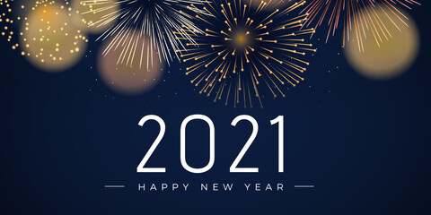 Greeting card Happy New Year 2021. Beautiful Square holiday web banner or billboard with text Happy...