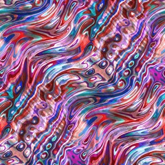 Vivid wavy warped digital bright seamless pattern. High quality illustration. Wrinkled and rippled vivid brilliant colors refracted into a rich but bizarre seamless design.