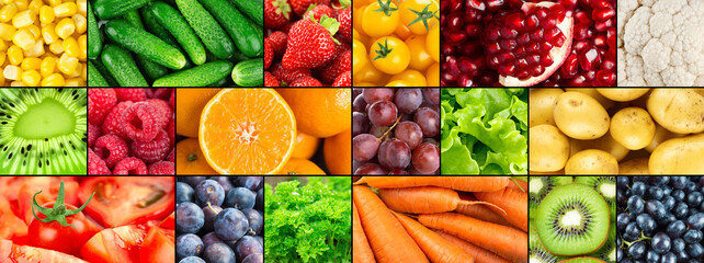 Background of fruits, vegetables and berries. Fresh food