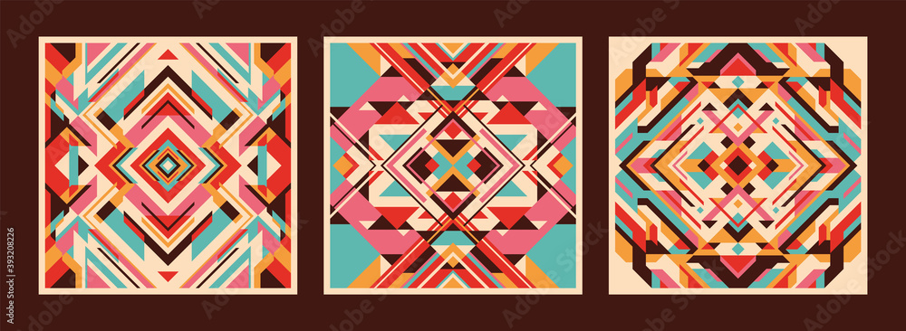 Poster set of colorful abstract patterns in geometric style. vector illustration.