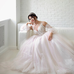 Beautiful brunette bride with fashion wedding hairstyle.Wedding concept