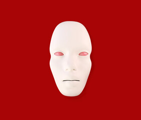 abstract white face mask in red surface, 3d illustration