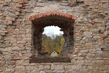 Very old ruins of Koknese Castle in the territory of Latvia on the banks of the river October 23 2020