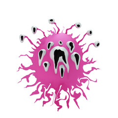 Abstract terrible microbe monster with many eyes and tentacles, 3d illustration