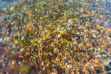 Naklejka na ściany i meble Clear water surface. Background water. Smooth green water.