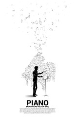 vector conductor and music melody note dancing flow shape piano icon . Concept background for song and concert theme.