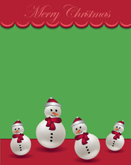 Merry Christmas greeting card green red template with snowman with hat vector