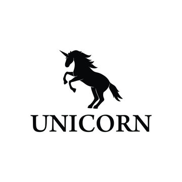 Illustration unicorn animal silhouette stand up kicking logo design