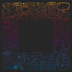 Vector illustration. Back to school vector pattern. Textile fabric design, wrapping paper and website wallpapers.