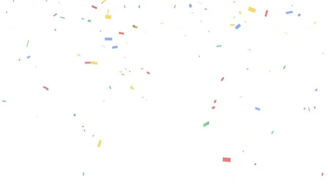 Colourful falling confetti down on white background, 4K greeting animation