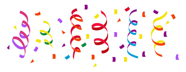 Background with flat colorful streamers for holiday design. Colorful design decoration party, holiday event, carnival, Christmas, New Year greeting. Vector illustration