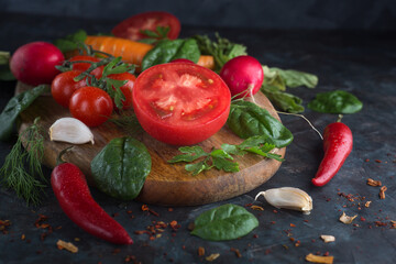 Fresh vegetables on a wooden cutting Board.